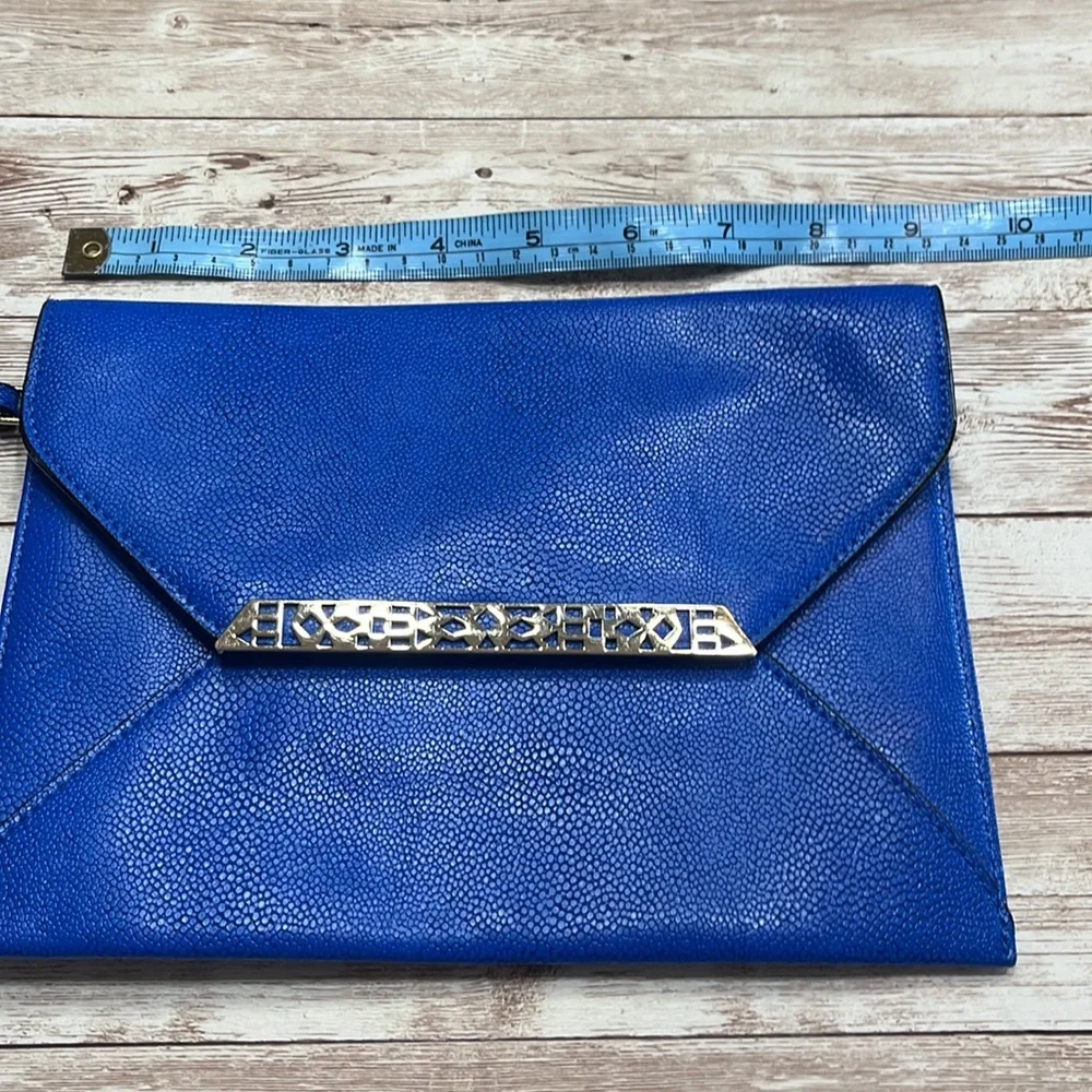 Stella & Dot Blue Leather Clutch with Gold Accents